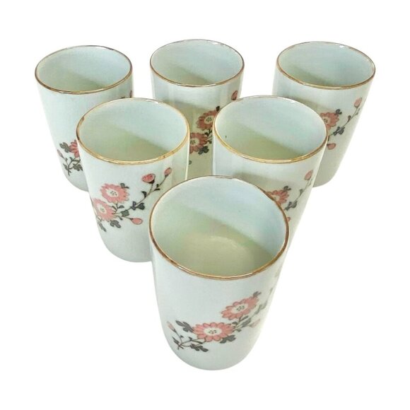 OMC Otagiri Japan Pink Floral Japanese Teacups Sake Cups 6PC Set MCM Vintage - Picture 6 of 11